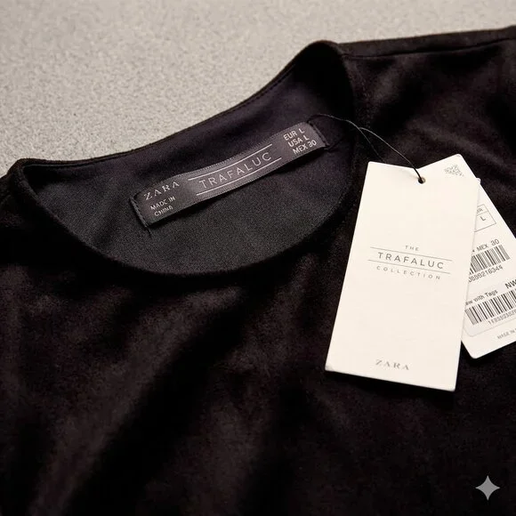 NWT Zara Trafaluc Black Long Sleeve Faux Suede Mini Dress - Size L - Picture 3 of 5